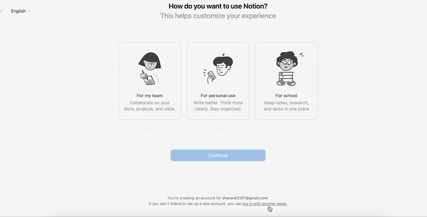 A screenshot of Notion's personalized onboarding