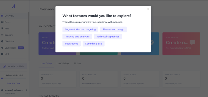 A screenshot of Appcues pop-up modal