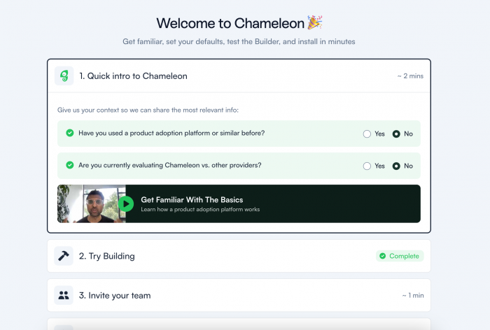 A screenshot of Chameleon’s set-up tour
