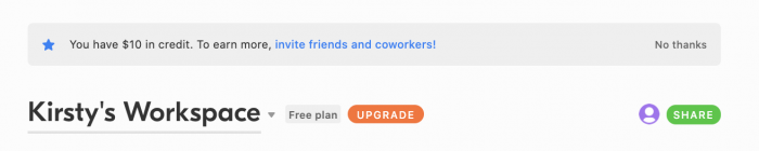 Airtable's growth loop for earning credits by inviting others