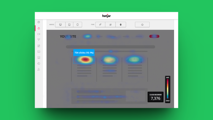 Screenshot of UserGuiding Alternative Hotjar with heatmaps