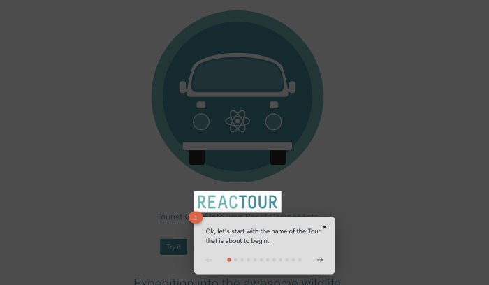 A screenshot of Reactour’s product onboarding steps