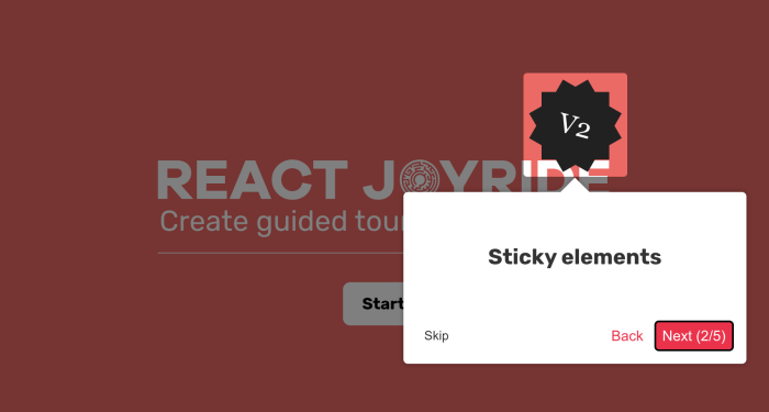 A screenshot of an element from the React product tour library React Joyride