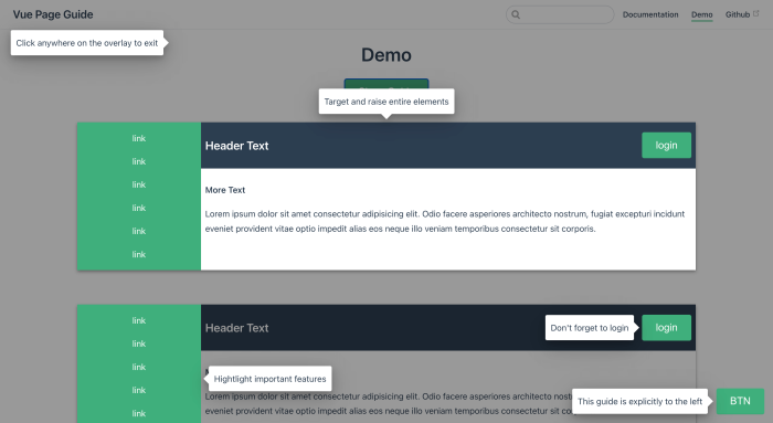 An example of Vue Page Guide in action