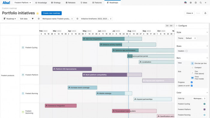 A screenshot of Aha! Roadmap tracker