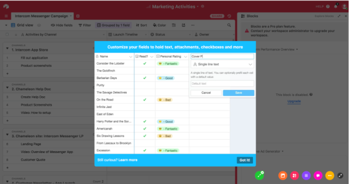 an interface showing Airtable’s in-app tutorial modal backdrop