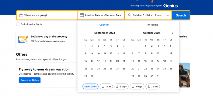 A screenshot of Booking.com's date picker