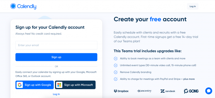 A screenshot of Calendly's signup page