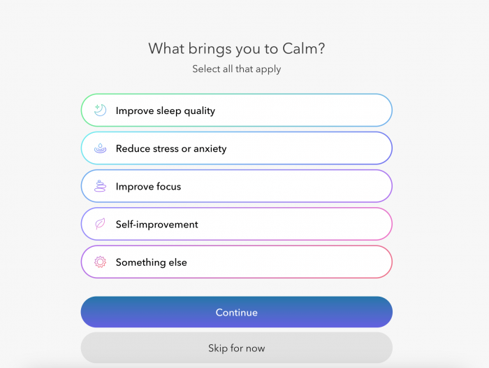 A screenshot of Calm questions