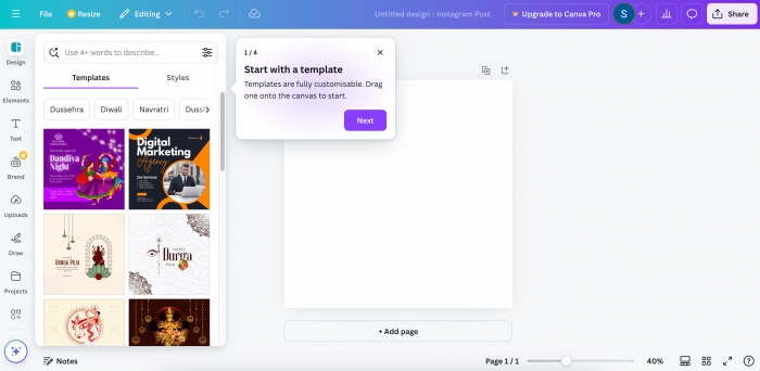 A screenshot of Canva’s onboarding flow