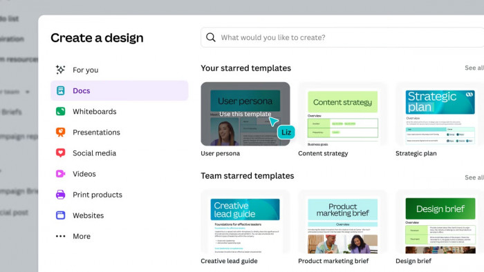 A screenshot of Canva’s pre-made customizable templates