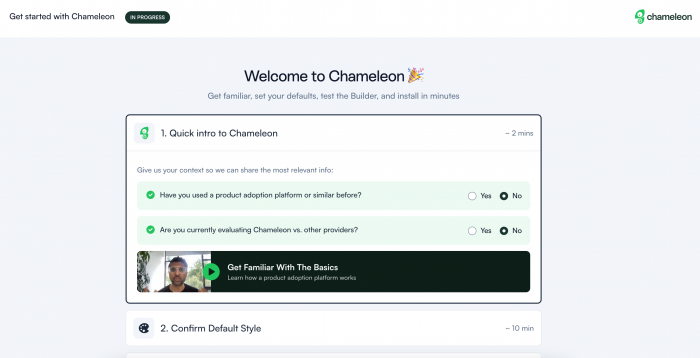 A screenshot of Chameleon's onboarding progress