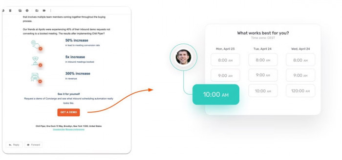 A screenshot of Chili Piper’s smart booking links to route and assign meetings from any CTA