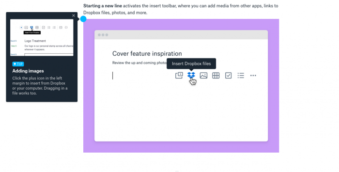 Dropbox Paper tooltip for adding images