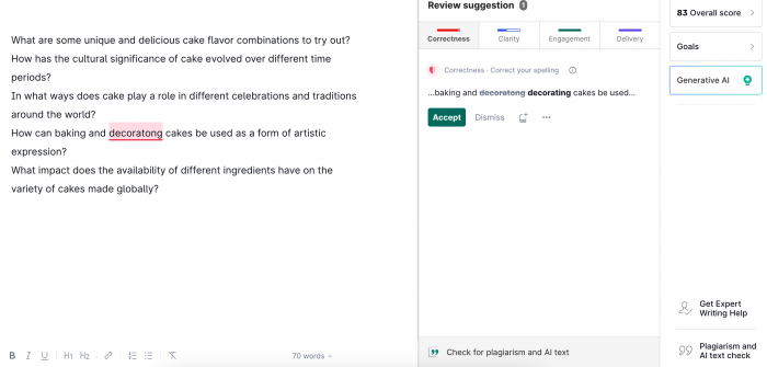 A screenshot of Grammarly's real-time feedback micro-interactions