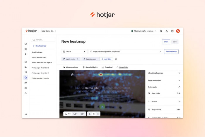 A screenshot of Hotjar’s heatmaps