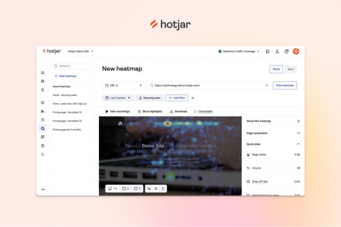 A screenshot of Hotjar’s Heatmap feature