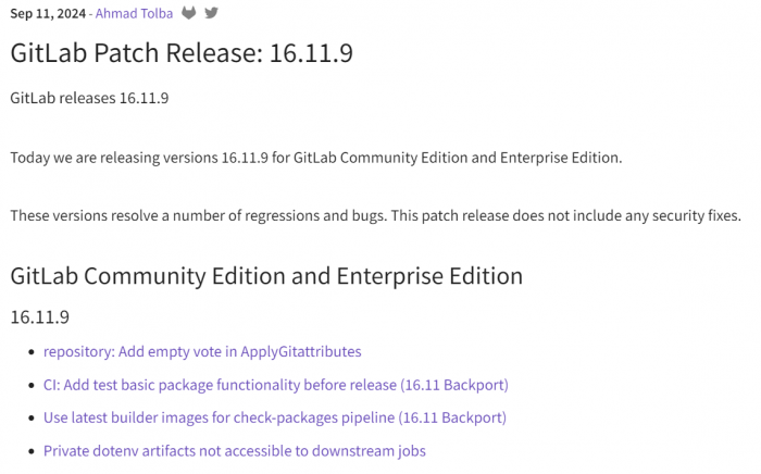 GitLab release note that breaks down complex information into manageable bullet points