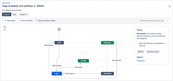 A screenshot of Jira’s workflow editor