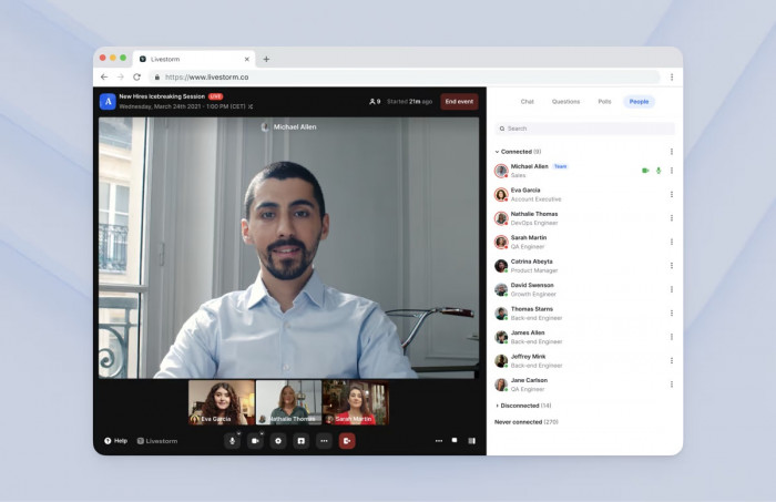 A screenshot of Livestorm’s browser-based video platform
