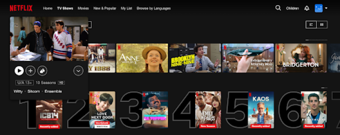 A screenshot of Netflix's auto hover play feature