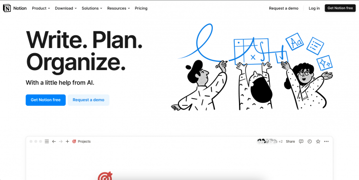 A screenshot of Notion's homepage