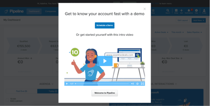 Pipeline’s interface, depicting their in-app tutorial video