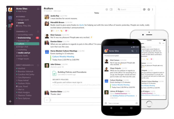 A screenshot of Slack’s interface for desktop and mobile