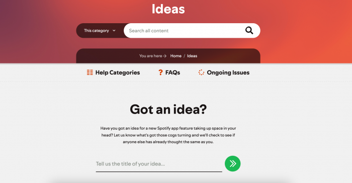 Spotify’s community forum for feature updates