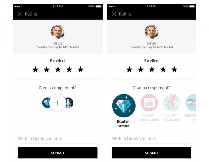 A screenshot of Uber’s 5-star rating system