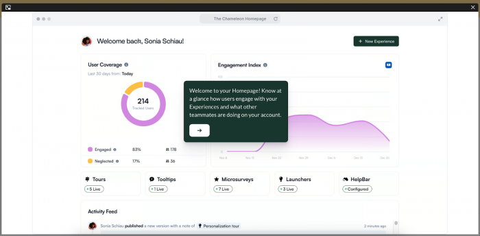 Image of Chameleon interface with dashboard