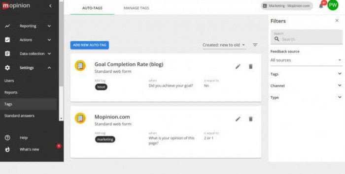 Screenshot of Mopionion UserGuiding Alternative and user feedback tool