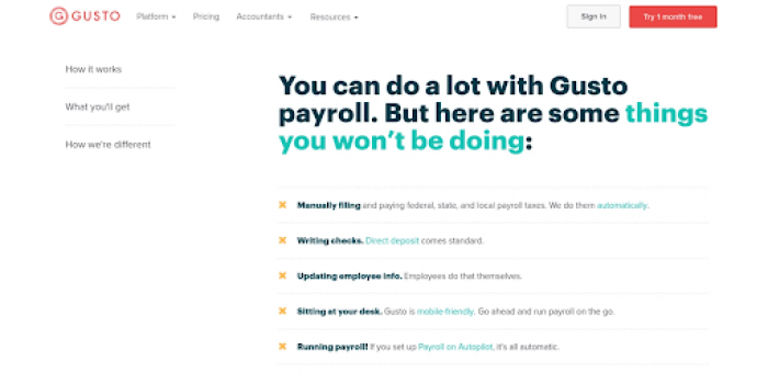 A screenshot of Gusto landing page for preview users in the user onboarding process