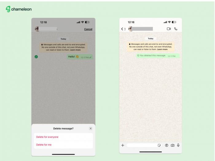 A screenshot of Whatsapp's delete for everyone feature