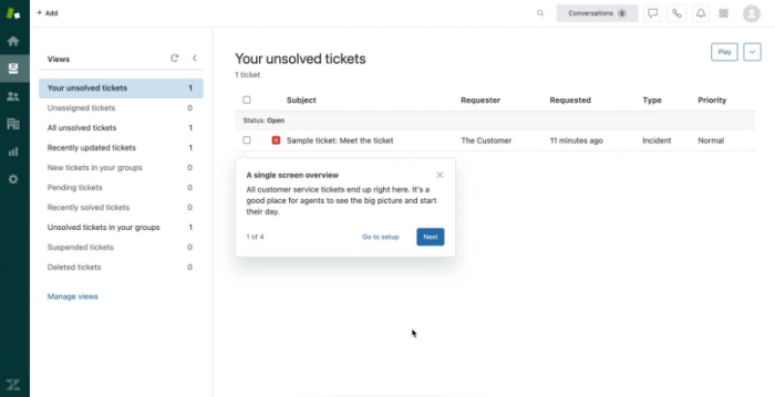 A screenshot of Zendesk’s onboarding