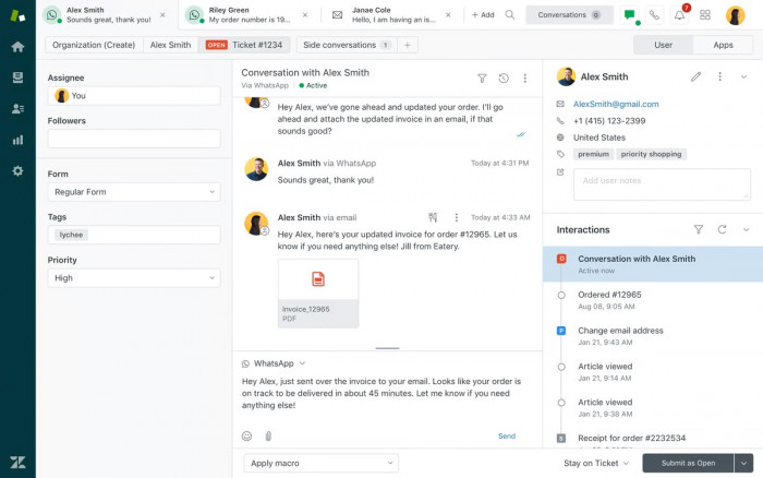 A screenshot of Zendesk’s agent workspace