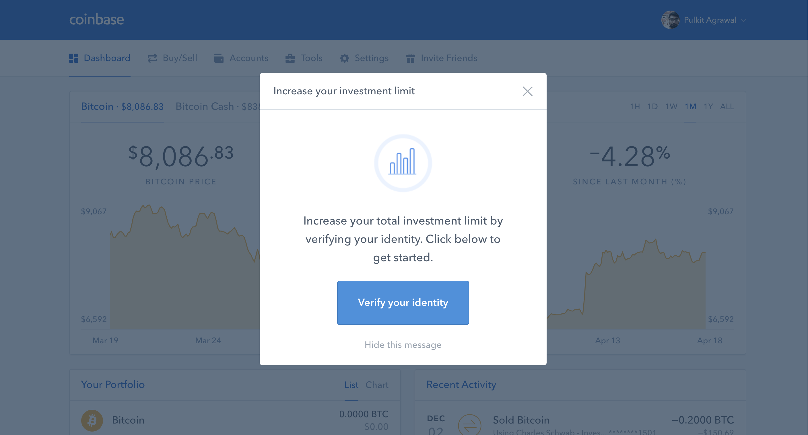 coinbase user onboarding modal