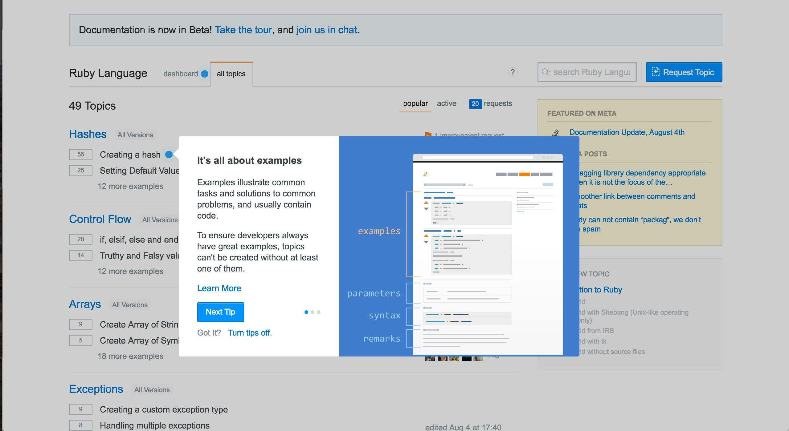 StackOverflow modal tour