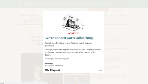 the telegraph adblock modal