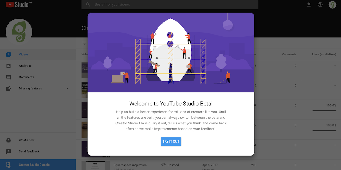 YouTube welcome modal