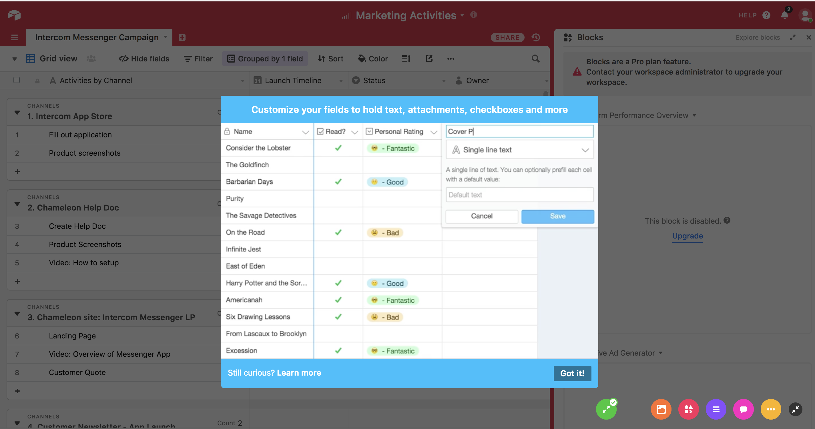 airtable user onboarding modal