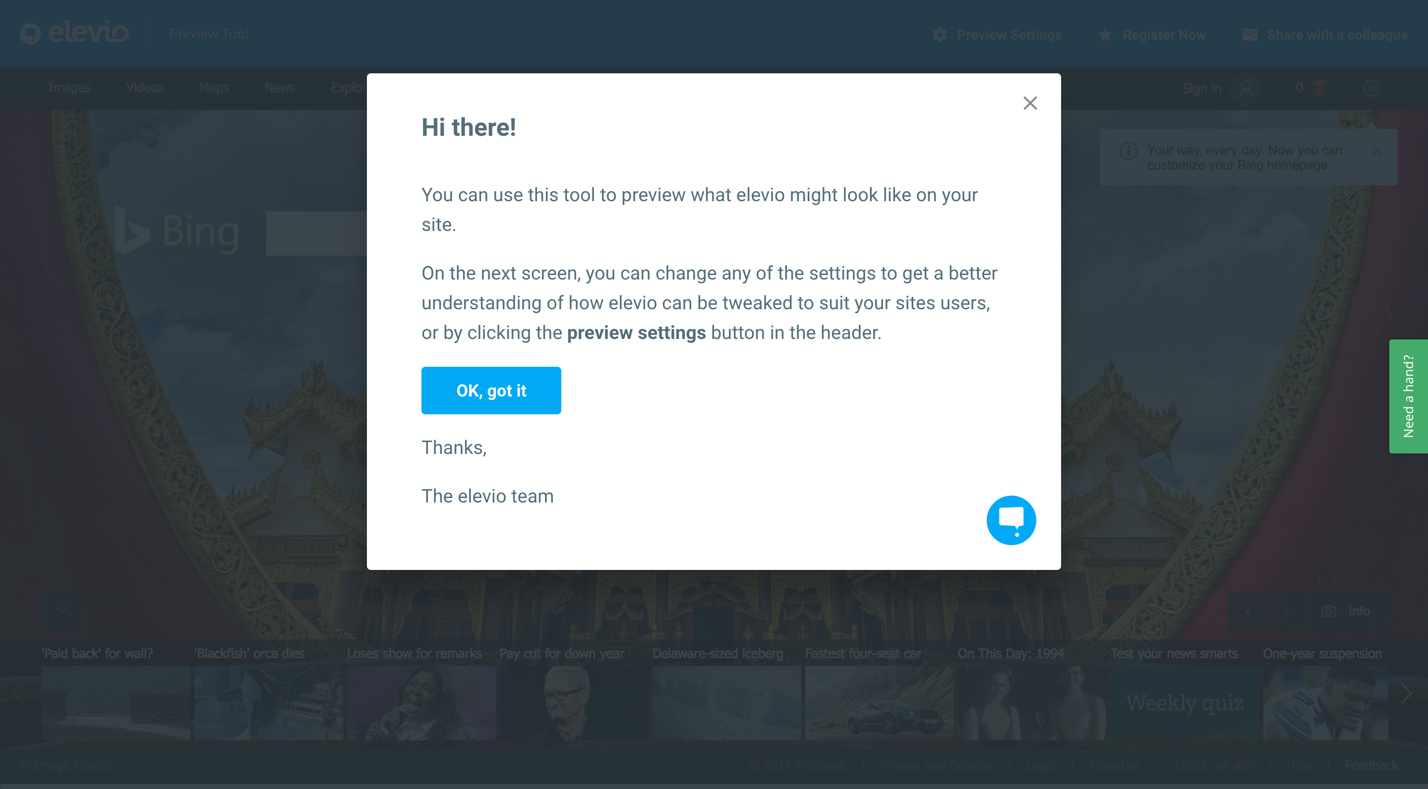 Elevio Onboarding Modal