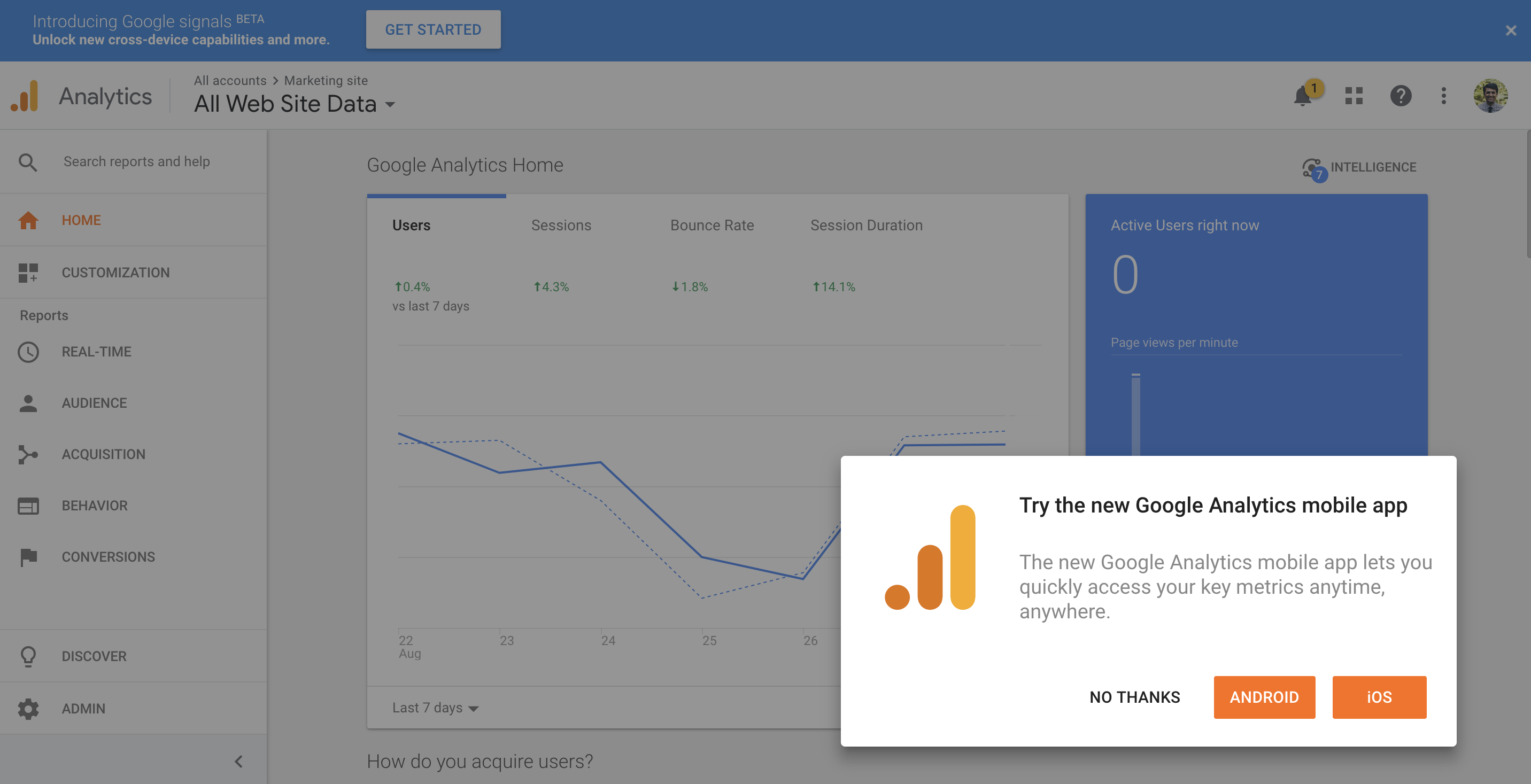 Google Analytics Download Prompt