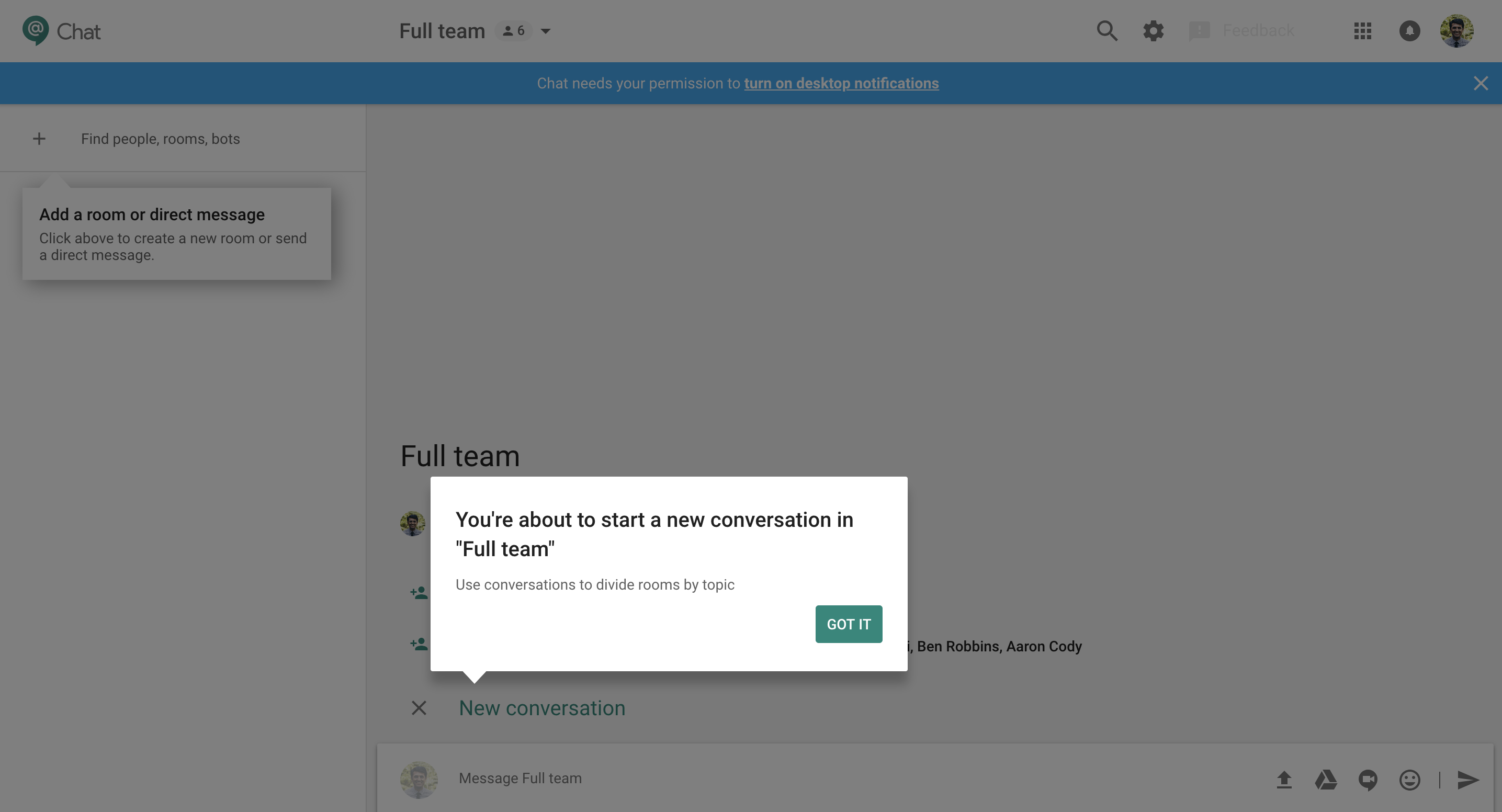 Google Chat Onboarding Tooltip