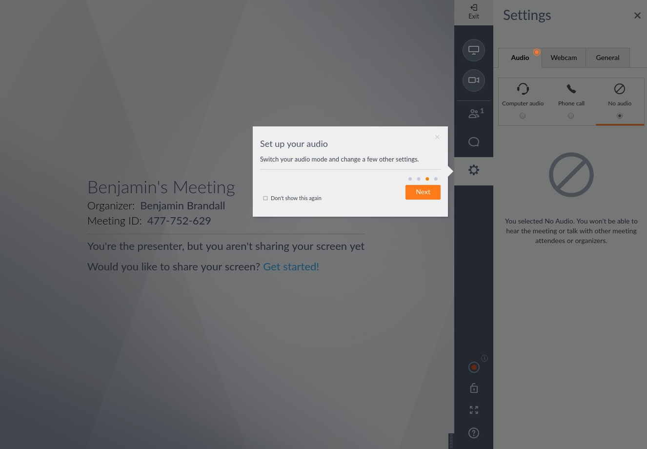 GoToMeeting user onboarding tooltip tour