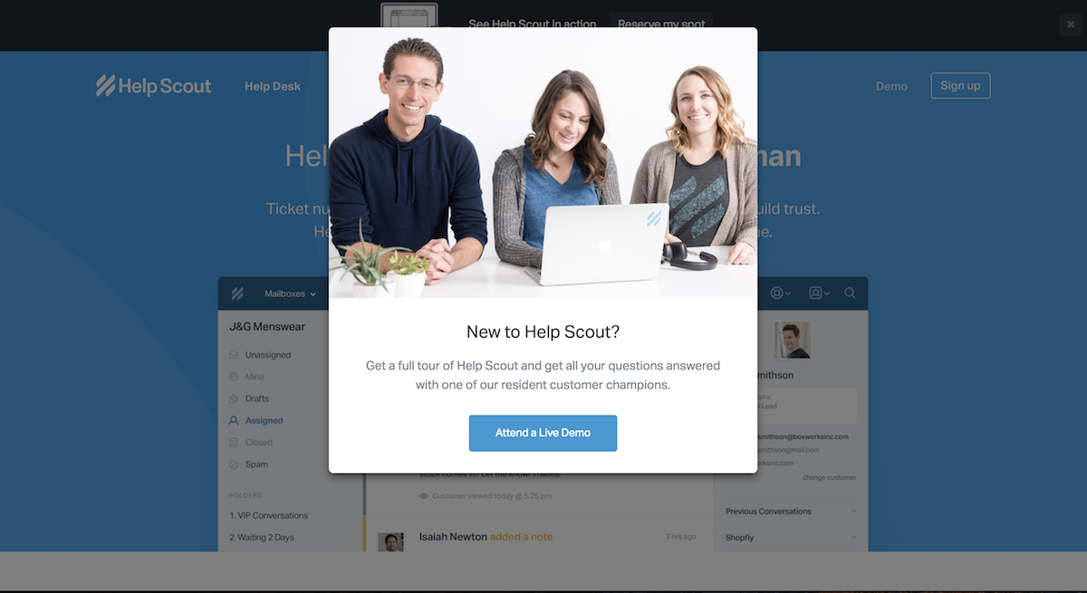 help scout demo modal