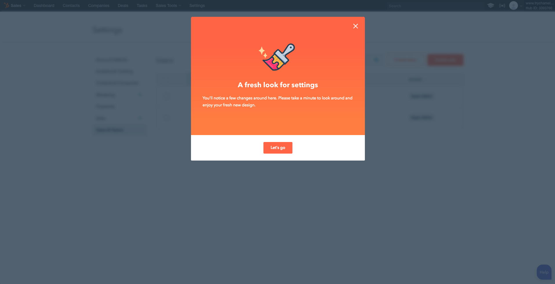 HubSpot Design Change Management Modal