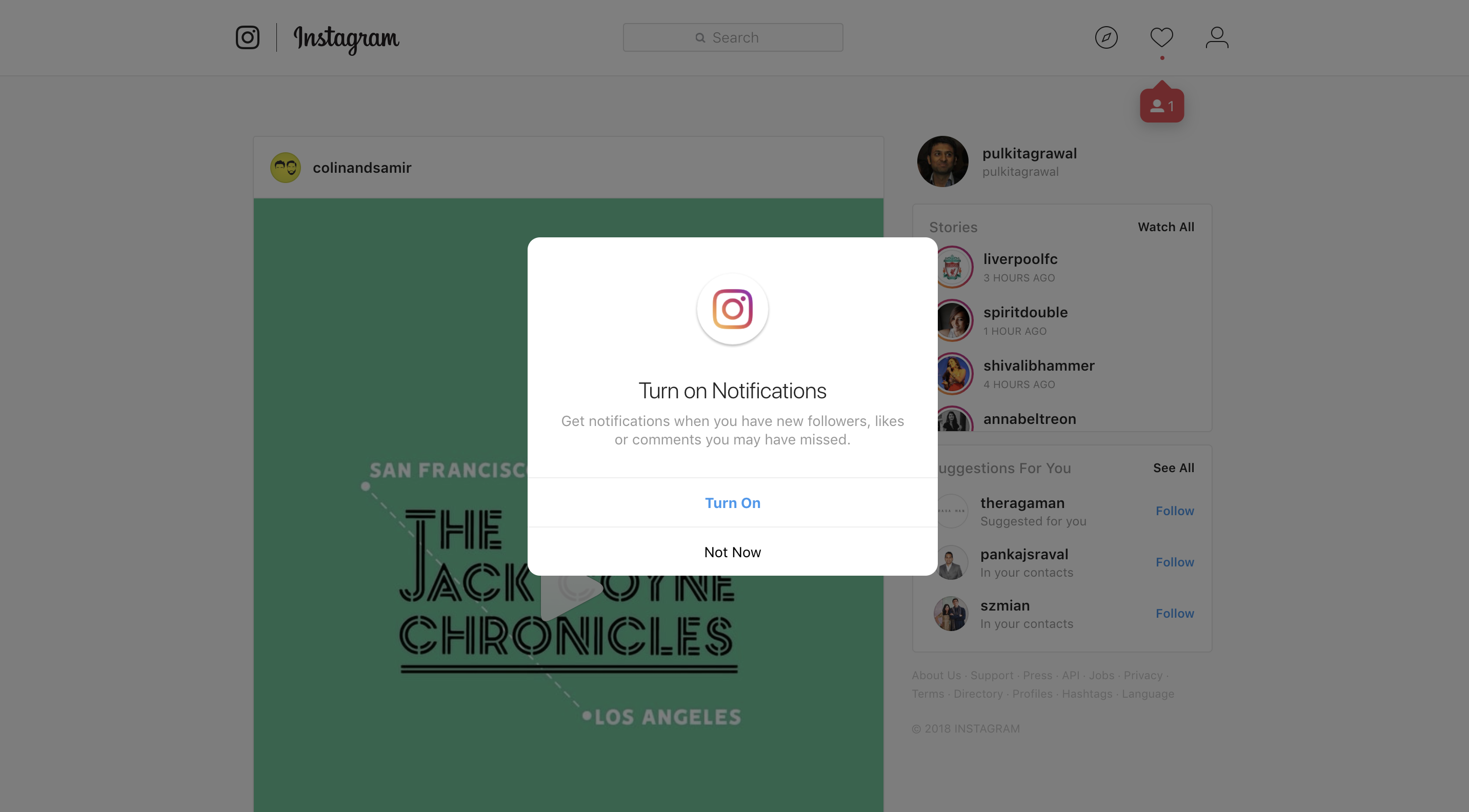 Instagram Notification Permission Modal