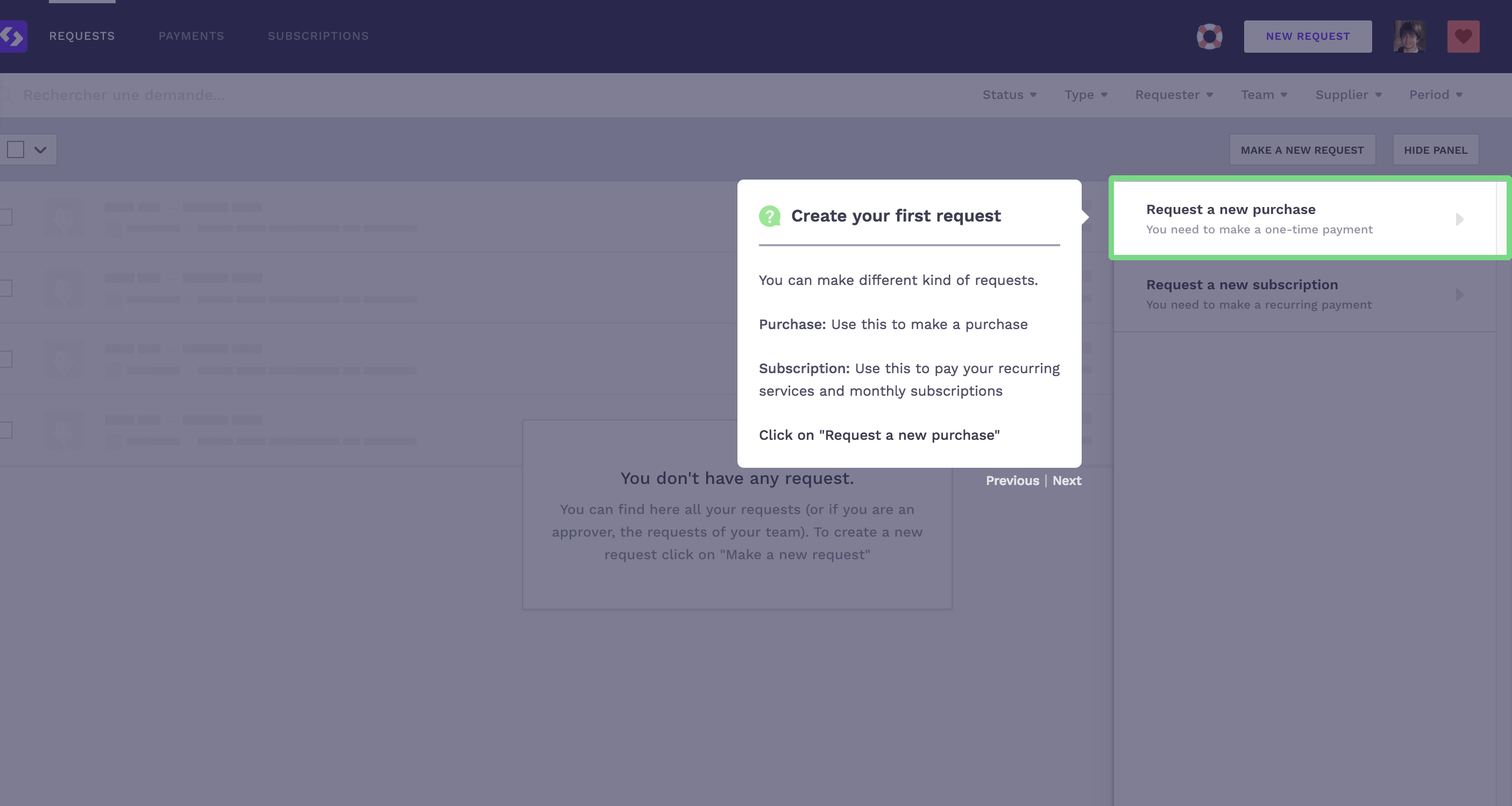 Spendesk user onboarding tour lightbox