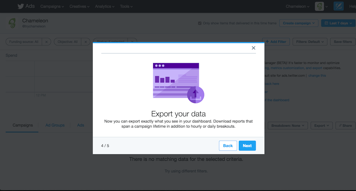 Twitter Ads modal product tour